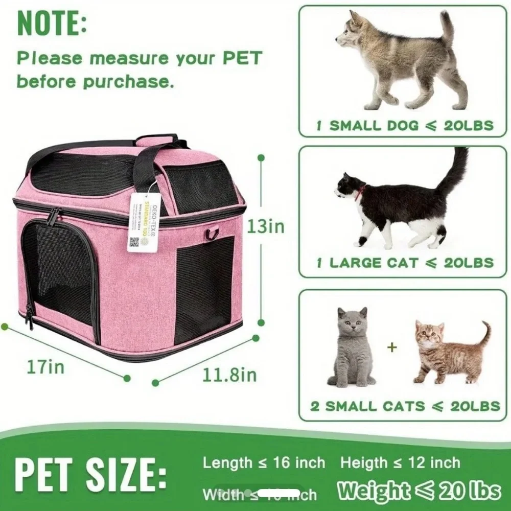 NEW Pink Pet Carrier with Black Straps